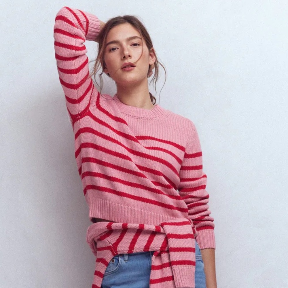 Boden Lucy Chunky Cotton Sweater Pink Red - Picture 2 of 10